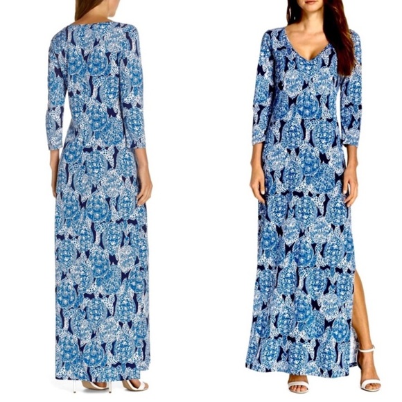 NWOT Lilly Pulitzer Anissa Deep Indigo Snap To It Turtle Print Maxi Dress, Sz M - Picture 2 of 13
